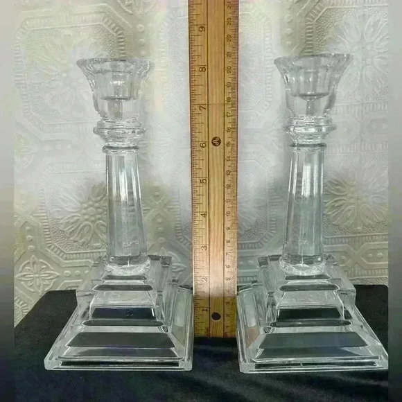 Crystal Candle Sticks Holders Square Base 8" Tall 24% Lead Crystal USA - Picture 10 of 12